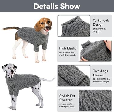 Светр для собак Queenmore, теплий та еластичний, для такс, мопсів, грейхаундів, сірий, розмір M