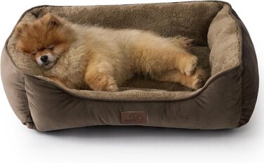 Ліжко для кота BEDSURE велике, миється - 63.5x53 см, неслизьке, для собак маленьких порід, квадратне ліжко-кошик з м'яким бордюром (63.5 x 53 см, Колір: Коричневий)