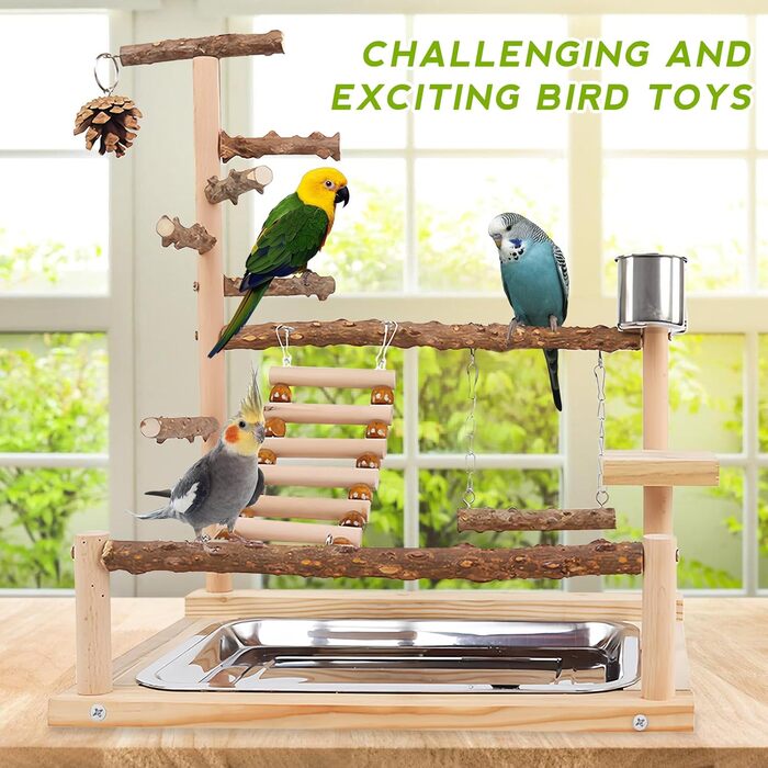 Ігровий майданчик для птахів з годівницями та підставкою, тренажер для папуг, колібрі, хвилястих поніків, ара