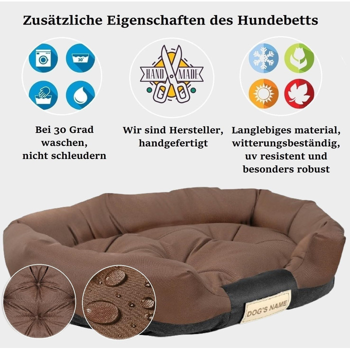 Ліжко для собак XL 115x95 см, коричневе, персоналізоване, вологостійке, миється. Для великих собак.