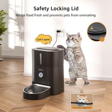 Автомат годування котів Balimo 3L з Wi-Fi, інтелектуальний диспенсер для котів/собак, з підсвічуванням та мискою з нержавіючої сталі 304, керування через додаток, 1-10 прийомів їжі на день, білий/чорний