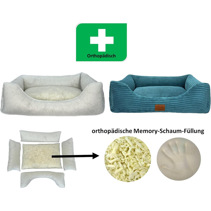 Ортопедичне ліжко для собак Elropet з м'якого корду, кошик для собак, XS/S/M/L/XL, блакитний колір, розмір XS (65x50x18 см)