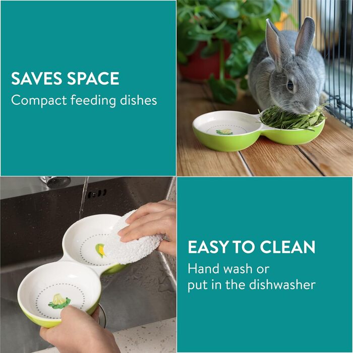 Набір мисок для тварин Navaris: котики, морські свинки, кролики. 2 шт. Кераміка, зелений колір. Підходить для маленьких тварин, гризунів та хом'яків.