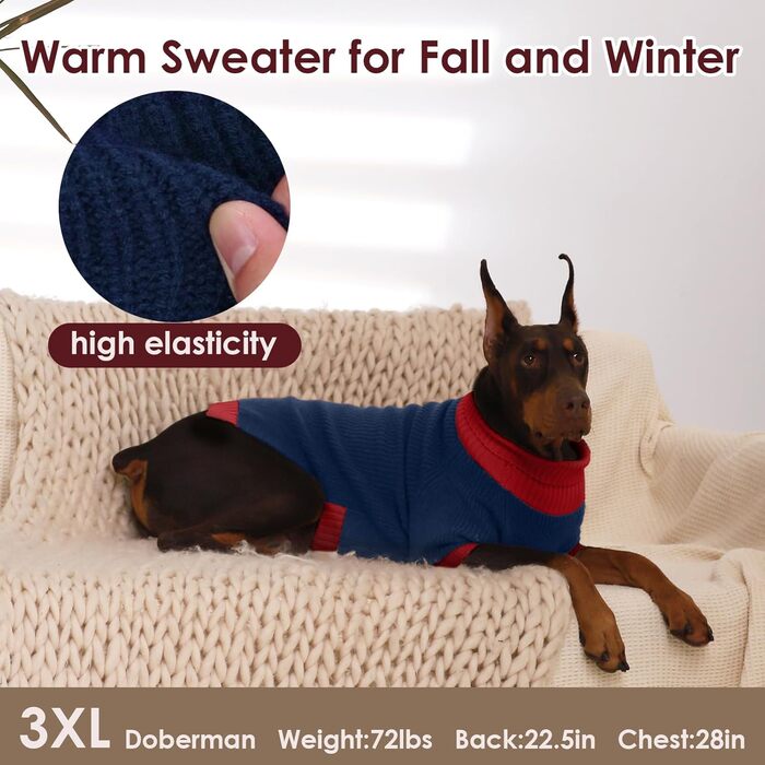 IKIPUKO Пуловер для собак, теплий одяг для собак з отвором для повідка, святковий новорічний пуловер для собак, хлопчиків, дівчаток, зимовий пуловер з коміром-стійкою (M, темно-синій)