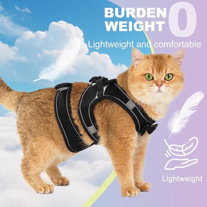 Шлейка та поводок для котів, набір для прогулянок на вулиці, антивислизаюча, регульована, з м'якої дихаючої сітки, легка шлейка для маленьких собак, цуценят, кроликів, чорного кольору