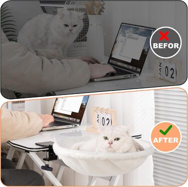 Крісло-гамак для кота Uross на стіл - 360° обертання та регулювання висоти, м'яке ліжко для кота з 2 знімними чохлами, місце для сну для дому, офісу, цілорічне використання (Бежевий)