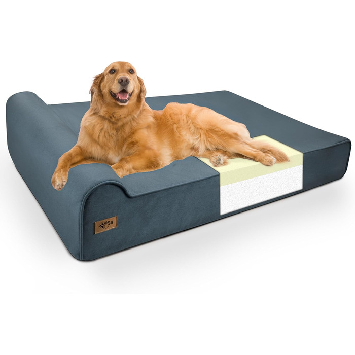 Ліжко для собак Sytopia XXL з memory foam, 17.8 см товщиною, ортопедичне, для собак понад 45 кг, водовідштовхувальний чохол, внутрішній шар (XX-Large, блакитний; сірий)