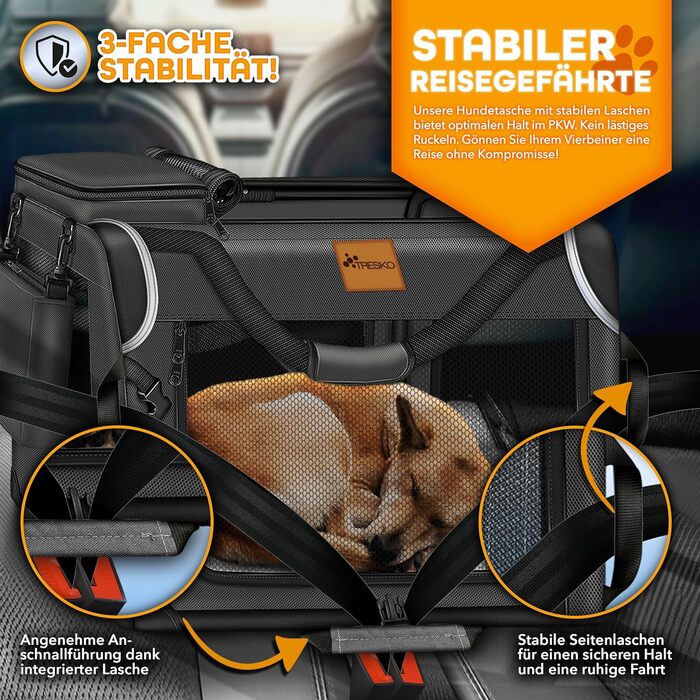 Трейлер для собак TRESKO® XXXL (102x69x69 см) з підкладкою, лопаткою та світловідбивачами | Переноска для собак та котів | Автомобільний трейлер для собак великих та малих порід | Міцна переноска для собак чорного кольору XXXL (102x69x69 см)