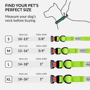 Водонепроникний нашийник для собак CollarDirect, регульований, силікон та пластик, стійкий до запахів, легко миється, безпечна застібка, для малих, середніх та великих собак (XL (45-66 см), M (30-40 см)), лімоний зелений