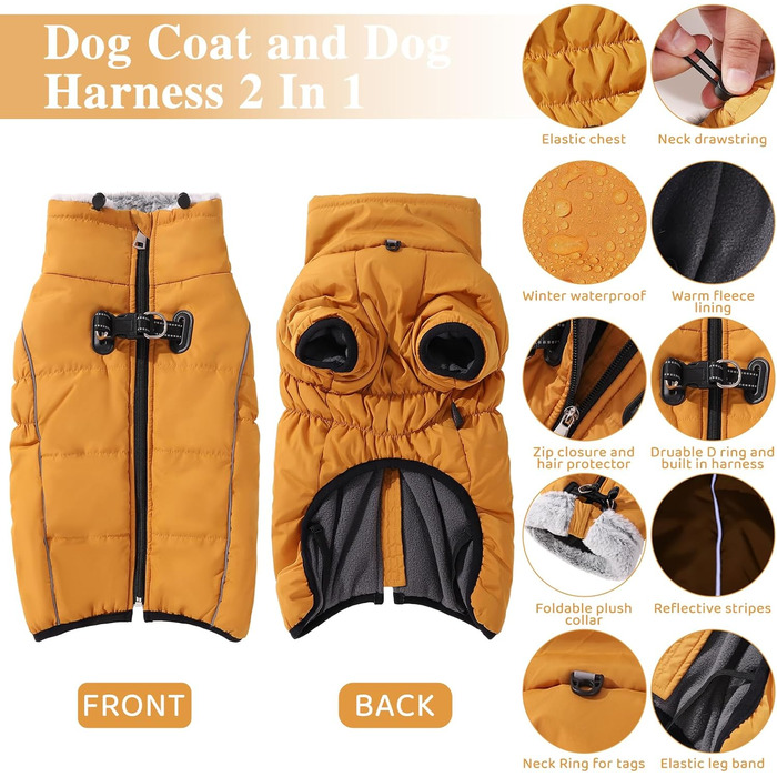 Теплий зимовий одяг для собак Savlot: водонепроникна куртка з флісовою підкладкою (L, жовтий)