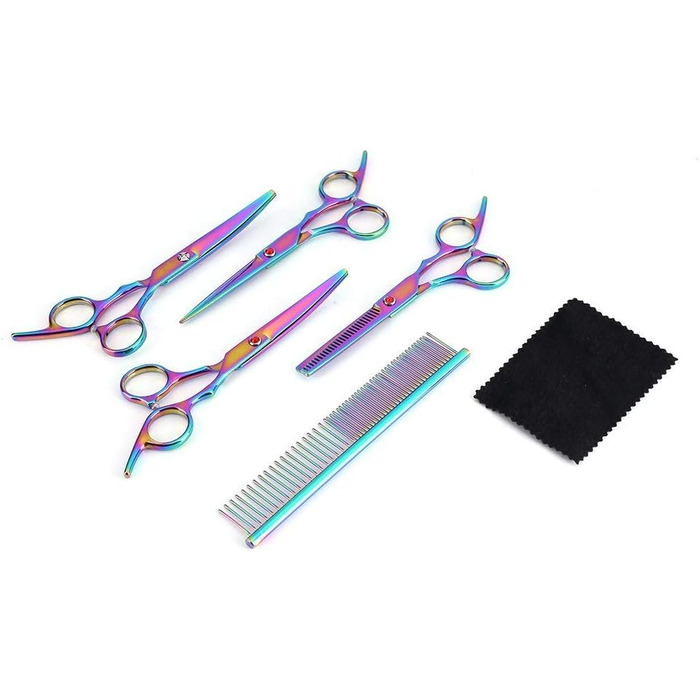 Набір професійних ножиць Yosoo для грумінгу собак та котів: 2 вигнуті ножиці, ножиці для розрідження, гребінець та коробка для зберігання