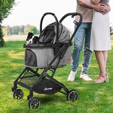 Візок для собак YITAHOME - переносна коляска для маленьких собак та котів (до 15.9 кг), сірий
