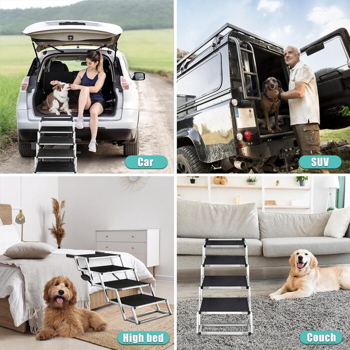 Сходинки для собак великих порід, 4 сходинки, алюмінієва рамка, для автомобіля, SUV, вантажівки, високого ліжка, дивану. Максимальне навантаження 68 кг, ширина 43,2 см, висота 63,5 см