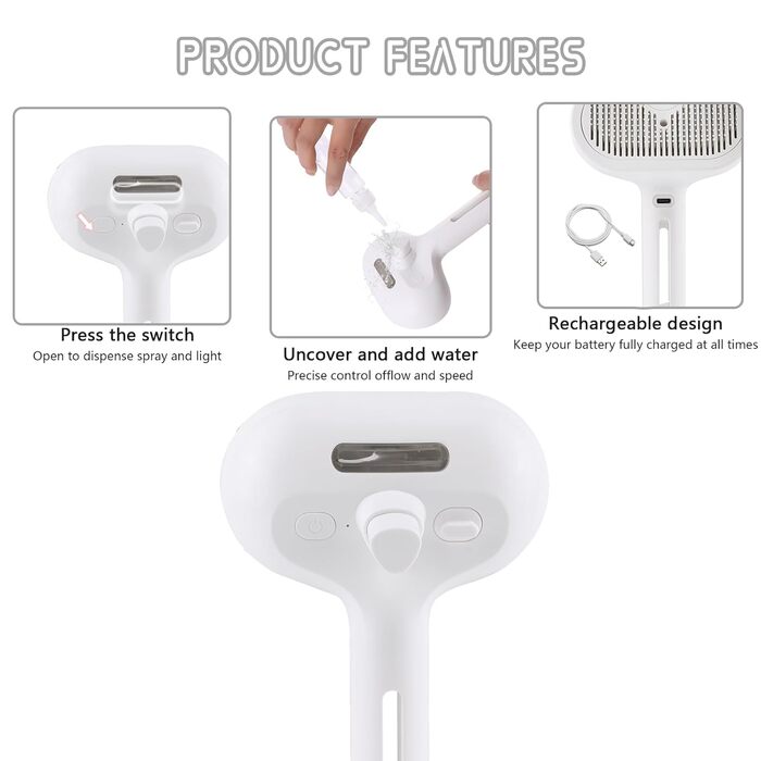 3 в 1 Парова щітка для котів та собак - видалення шерсті, зволоження, боротьба з випаданням. Підходить для довгої та короткої шерсті.