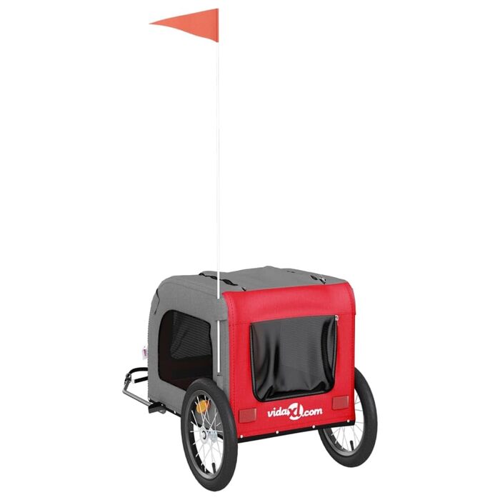 Транспортна переноска для собак з колесами, візок для котів, велосипедний причіп для собак. Червоний та сірий, матеріал: Oxford, для маленьких собак та котів