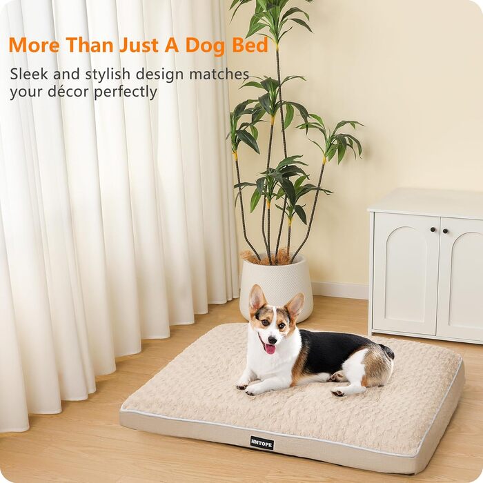 Ортопедичне ліжко для собак, матрац для собак з двошаровим дизайном, миється, знімний кошик для собак, 90 см для собак маленьких та середніх порід, бежевий колір, розмір 89 x 59 x 10 см