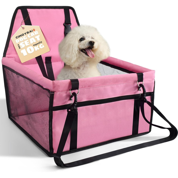 Автокрісло для собак у багажник, рожеве: з дихаючого оксфорду, для маленьких та середніх собак, з можливістю складання