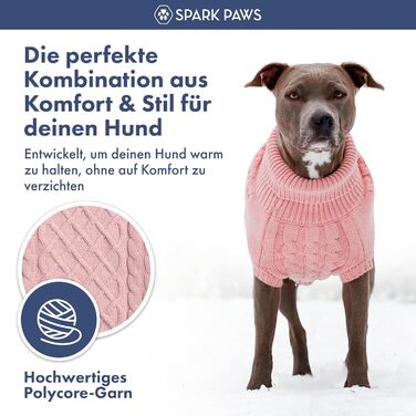 Теплий зимовий пуловер для собак Spark Paws – ультрам'який, еластичний, для французьких бульдогів, пітбулів, (M, Pink Cableknit, 4XL: 34-45kg)