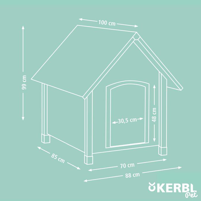 Будка для собаки Kerbl, дерев'яна, зелена 85x73x80 см, водонепроникна, з регульованими ніжками, бітумна покрівля