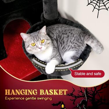 Котячий будинок F62 Gothic 157,5 см, чорний, вежа для котів з великою платформою, дряпка, затишні будиночки для домашніх котів
