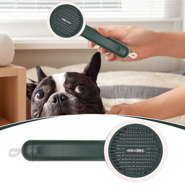 Гребінець для котів Slicker Brush – проти випадіння шерсті | Антиковзаюча щітка з функцією UV та висувним ножем для купання та подорожей, білий (зелений)