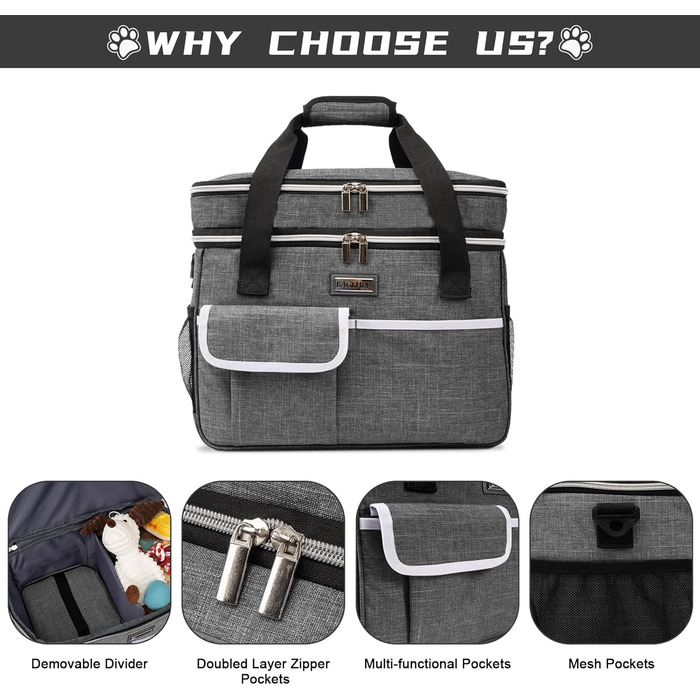 Сумка-переноска для тварин BAGLHER, сіра, двошарова, для собак та котів, велика місткість, для подорожей