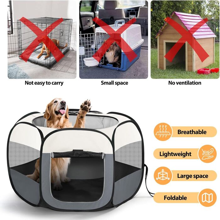 Клітка-переноска для цуценят та дрібних тварин, розкладний вольєр для собак, котів та інших дрібних тварин. Водонепроникний вольєр з Оксфордської тканини з сумкою для перенесення (зелений, L(110x110x0cm))