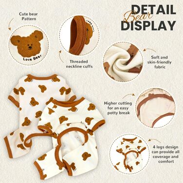 Піжама для собак, бавовна, еластична, цільнокрійний костюм, комфортна, для дрібних собак, милий ведмедик, принт, Французький бульдог, XX-Large, білий/розкішний сад