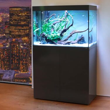Професійний акваріум Amtra Alux 330L з кришкою та дерев'яним корпусом, LED підсвітка, для прісноводних і морських риб, сірий колір