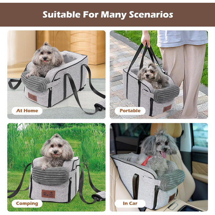 Автокрісло для собак та котів, Mittelkonsole, стабільне, з ременями, знімне, миється (Moiré)