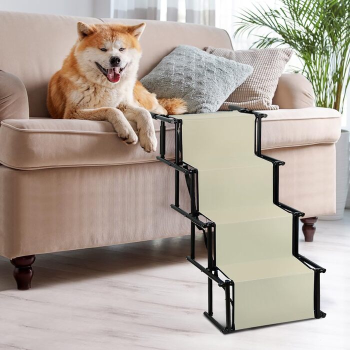 Складана рампа для собак, 4 сходинки, універсальна, до 75 кг, водонепроникна, поліестер, Оксфорд-метал (колір: коричневий)