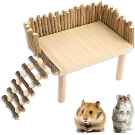 Платформа для хом'яків HERCHR: дерев'яна ігрова площадка, міст, іграшка для гризунів з огорожею. Підходить для тушканчиків та золотих ведмедиків