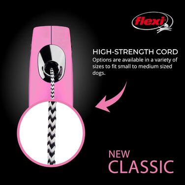 Повідок-рулетка FLEXI Classic для собак до 12 кг, 4,8 м, рожевий, зручний, не плутається