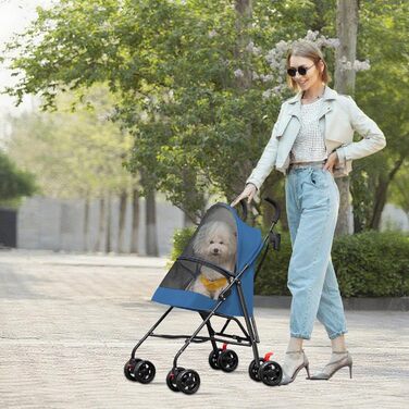 Дитяча коляска для тварин Homewell, складна, з тримачем для напоїв та ременем безпеки, вантажопідйомність 15 кг, колеса з блокуванням 360°, блакитна