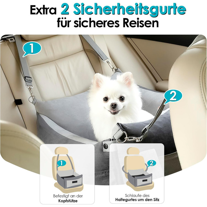 Автомобільний лежак для собак маленьких та середніх порід (до 15 кг), з висувним лежаком, знімний та миючий, з кишенями та ременем безпеки, зелений. Лежак для собак у машину (сірий).