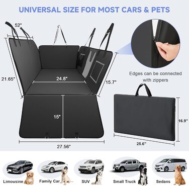 Захисний чохол на сидіння для собак Dorifine з PU-шкіри для заднього сидіння автомобіля. Підходить для собак вагою до 180 кг, 100% водонепроникний, стійкий до подряпин та ковзання. Розмір M (132 x 63 см).