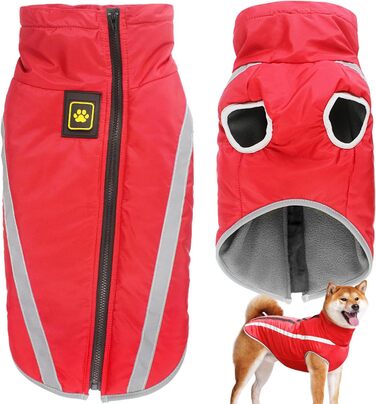 Водонепроникний зимовий теплий одяг для собак, вітрозахисний одяг для домашніх тварин, теплий одяг для собак, флісова куртка, комплект одягу для маленьких, середніх та великих собак, жилет з отвором для шлейки XL-6XL (Червоний, XL)