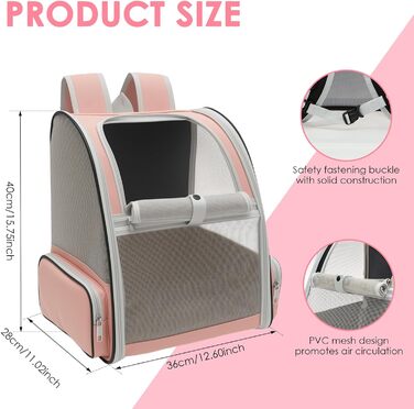 Складаний рюкзак для котів та собак, рюкзак-переноска з сіткою, м'яка підстилка, до 6,8 кг, дихаючий, для подорожей, прогулянок (рожевий)