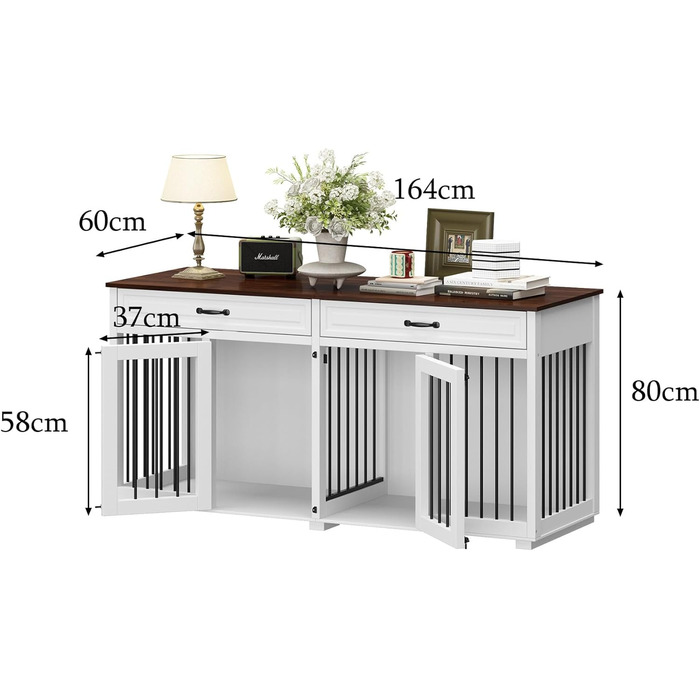 Велика клітка-бокс для собак XXL, 164x80x60 см, PB-плита та метал, для дому, з двома дверима, транспортна переноска