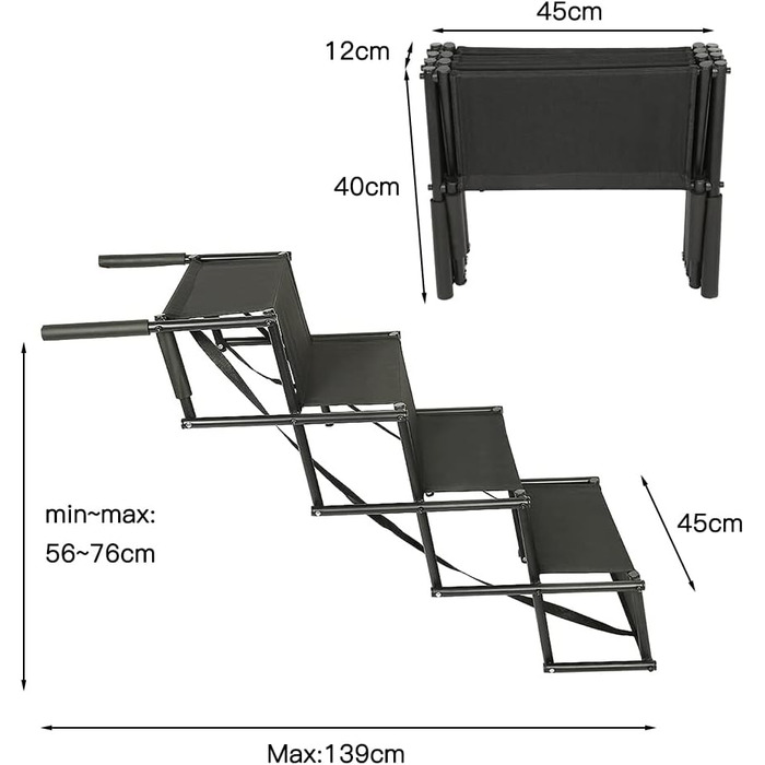 Рампа для собак - пандус для собак у машину - складаний, чорний (139x45x76 см)