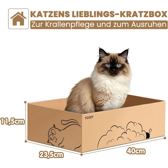 Ycozy Дряпальня для котів з будиночком та 5 дряпальними поверхнями, велика двостороння картонна дряпка для котів, високоякісний змінний картон, міцні котячі меблі
