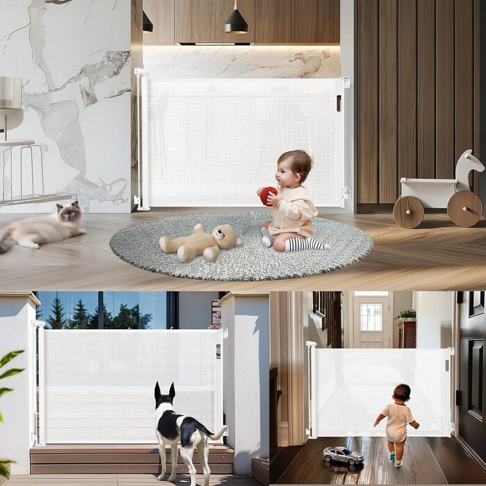 Захисний бар'єр для дитячих воріт, розтяжний 0-180 см, для дітей, котів та собак. Підходить для сходів, дверей, внутрішнього та зовнішнього використання (білий, 86x140 см)