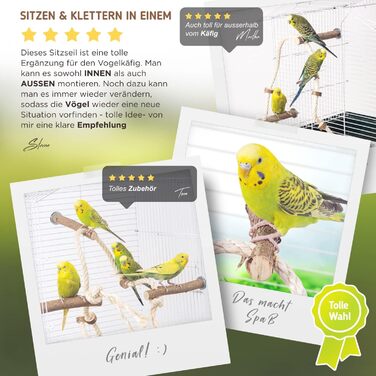 Vogelgaleria® мотузка-перекладина з 3 дерев'яними жердочками для хвилястих папуг, корел та інших птахів, для клітки
