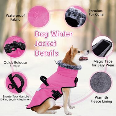 Теплий зимовий пуловер для собак LiANZIMAU з блиском, флісова куртка-дощовик для малих, середніх та великих собак, сіро-зелений (S, Рожевий)