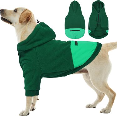 Теплий світшот з капюшоном для великих собак Nanaki, флісова куртка з кишенею для хлопчиків та дівчаток, підходить для Бульдога, теплий одяг для відпочинку та прогулянок (XX-Large, Зелений)