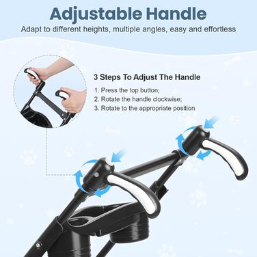 Складаний візок для собак з 4 колесами та дихаючою сіткою - Легкий транспортний візок для маленьких собак та котів до 10 кг, з регульованим сонцезахистом, тримачем для напоїв та страхувальним ременем, Чорний