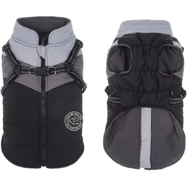 Водонепроникний зимовий теплий дощовик для собак Savlot - вітронепроникна куртка для маленьких та середніх собак з нашийником, світловідбиваючі елементи (чорний + сірий)