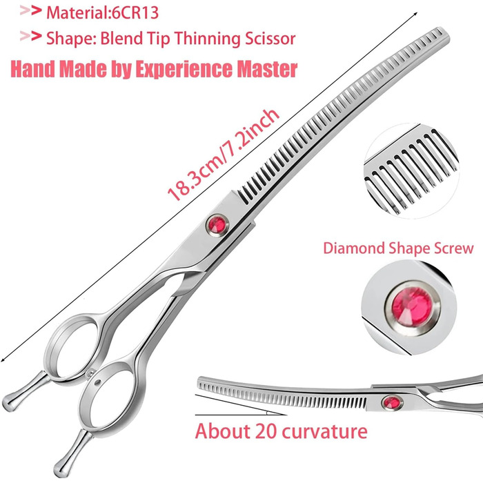 Професійна вигнута ножиця для грумінгу собак 7.2 дюйми, з нержавіючої сталі 440C, симетрична ручка