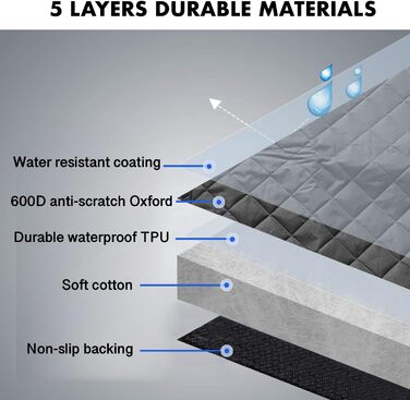 Захисний чохол на сидіння автомобіля для собак, 5 шарів, лежанка для собак, водовідштовхувальний, стійкий до подряпин, нековзний, універсальний з боковими клапанами та блискавкою, для авто, SUV, вантажівок