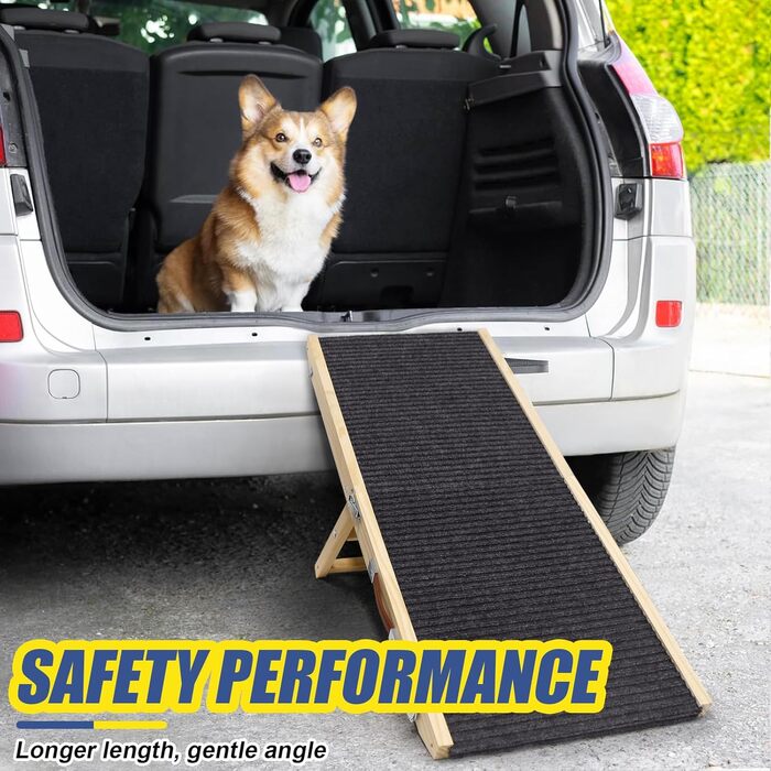 Дерев'яна рамка для домашніх тварин, регульована | Складана сходинка для собак з антиковзким килимком | 4 висоти | портативна та легка для маленьких та середніх тварин | ідеально підходить для ліжок, диванів та автомобілів